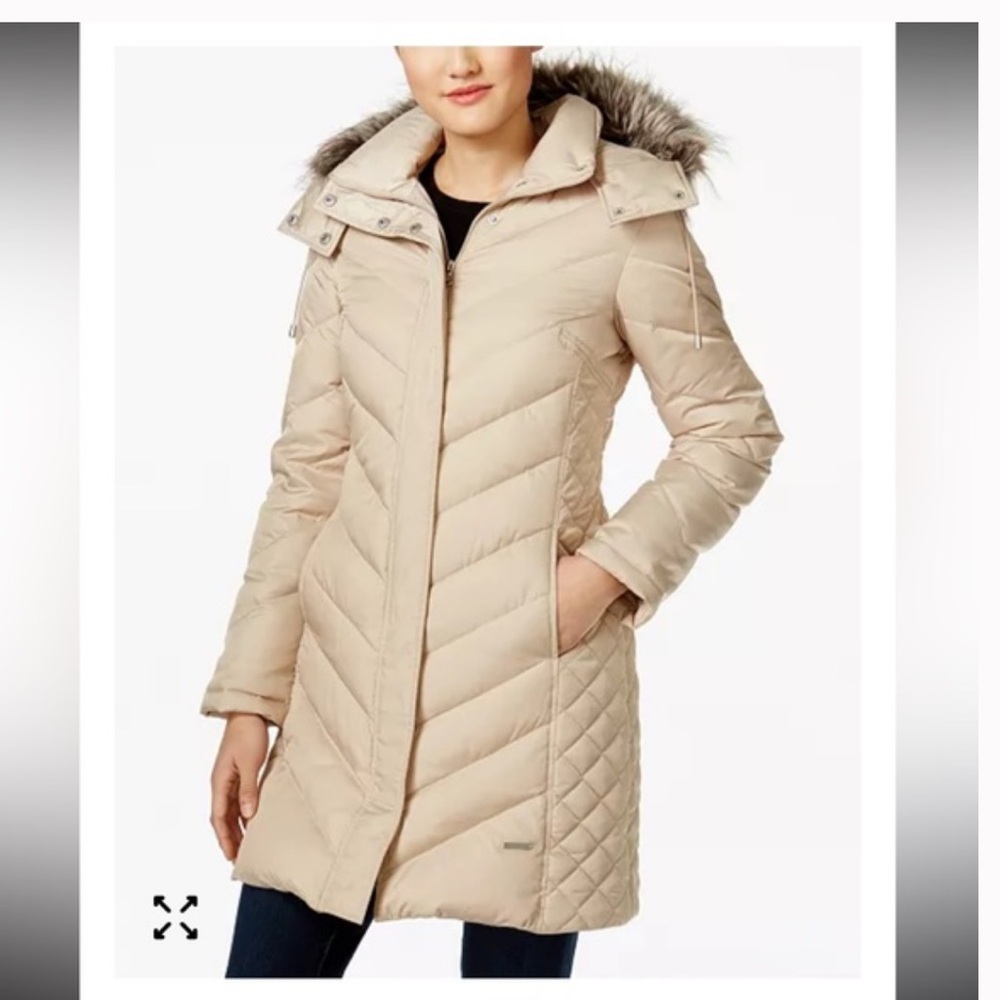 Kenneth Cole Faux-Fur-Trim Hooded Down Puffer Coat